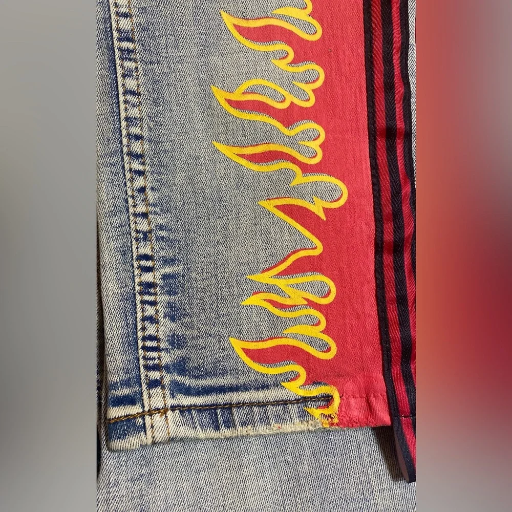 NWT COOPER 9 MENS MAGMA STRIPE JEANS RED BLACK 34X32 - Picture 6 of 11